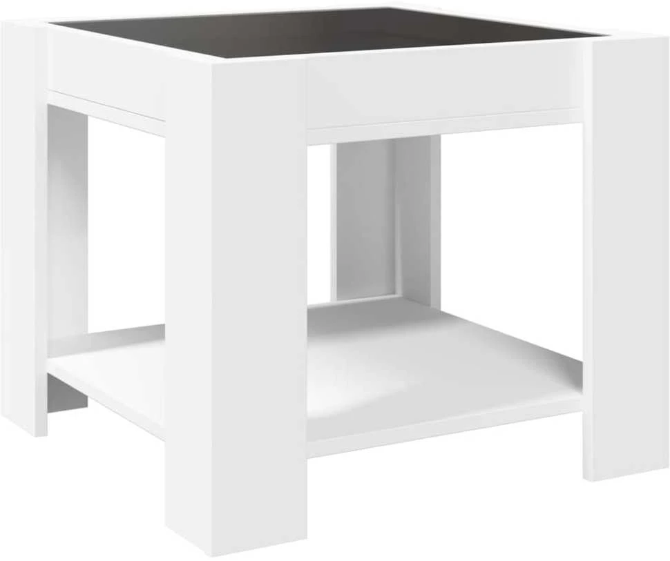 Kavos staliukas su LED, baltas, 53x53x45cm, apdirbta mediena