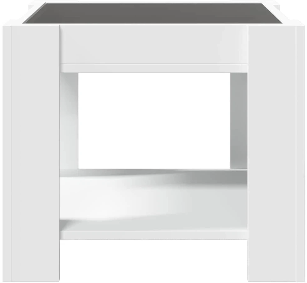 Kavos staliukas su LED, baltas, 53x53x45cm, apdirbta mediena