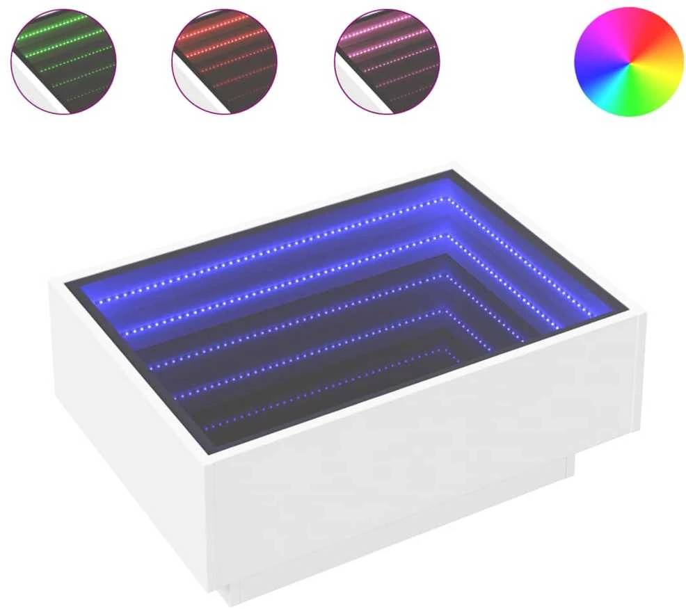 Kavos staliukas su LED, baltas, 70x50x30cm, apdirbta mediena