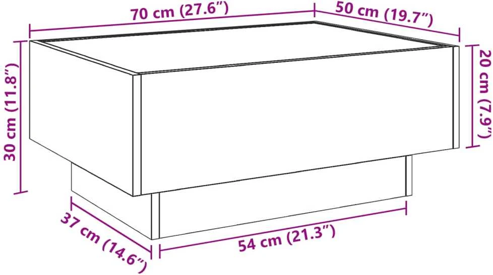 Kavos staliukas su LED, baltas, 70x50x30cm, apdirbta mediena