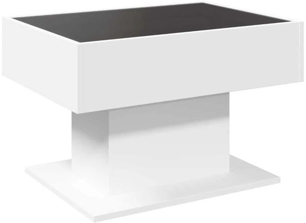Kavos staliukas su LED, baltas, 70x50x45cm, apdirbta mediena