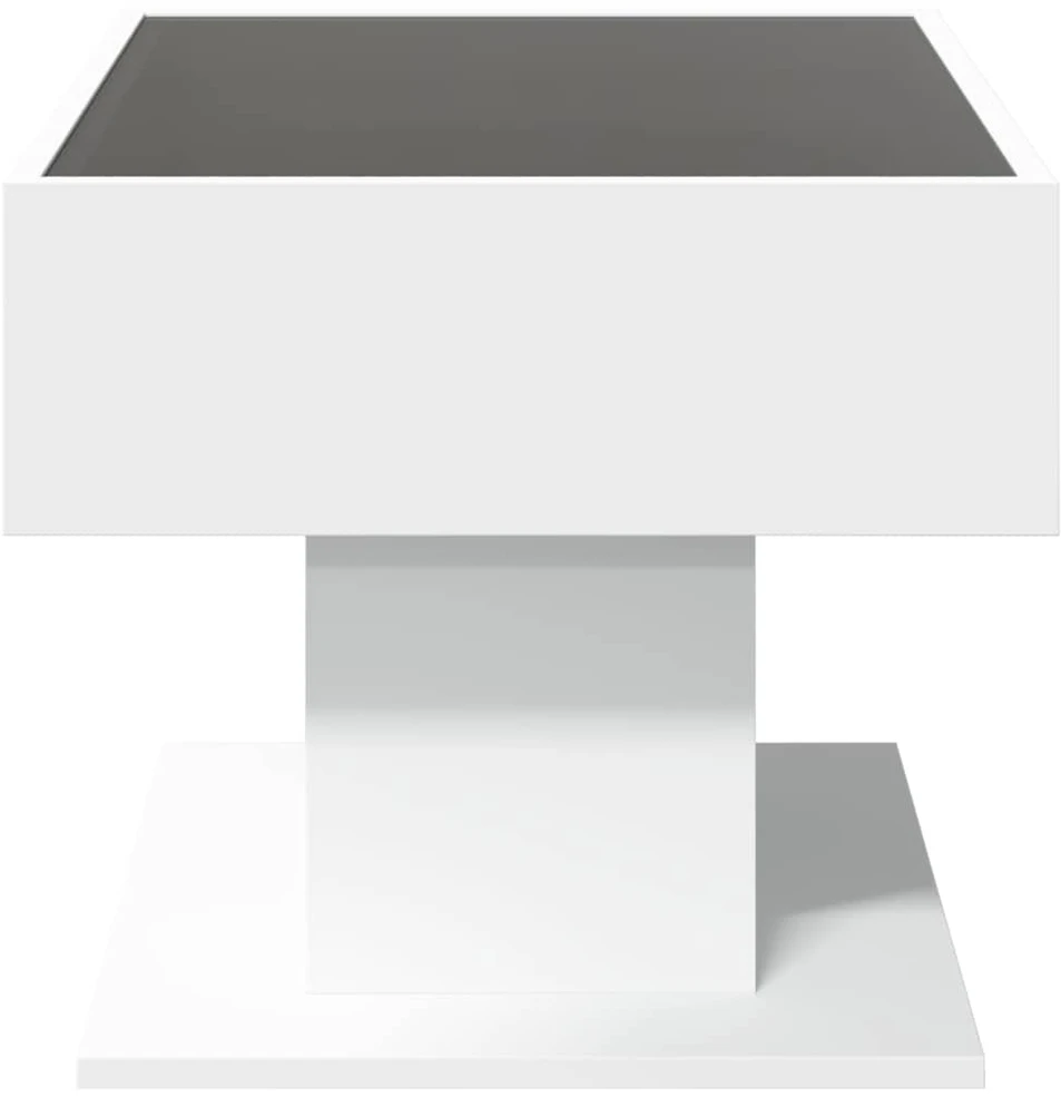 Kavos staliukas su LED, baltas, 70x50x45cm, apdirbta mediena