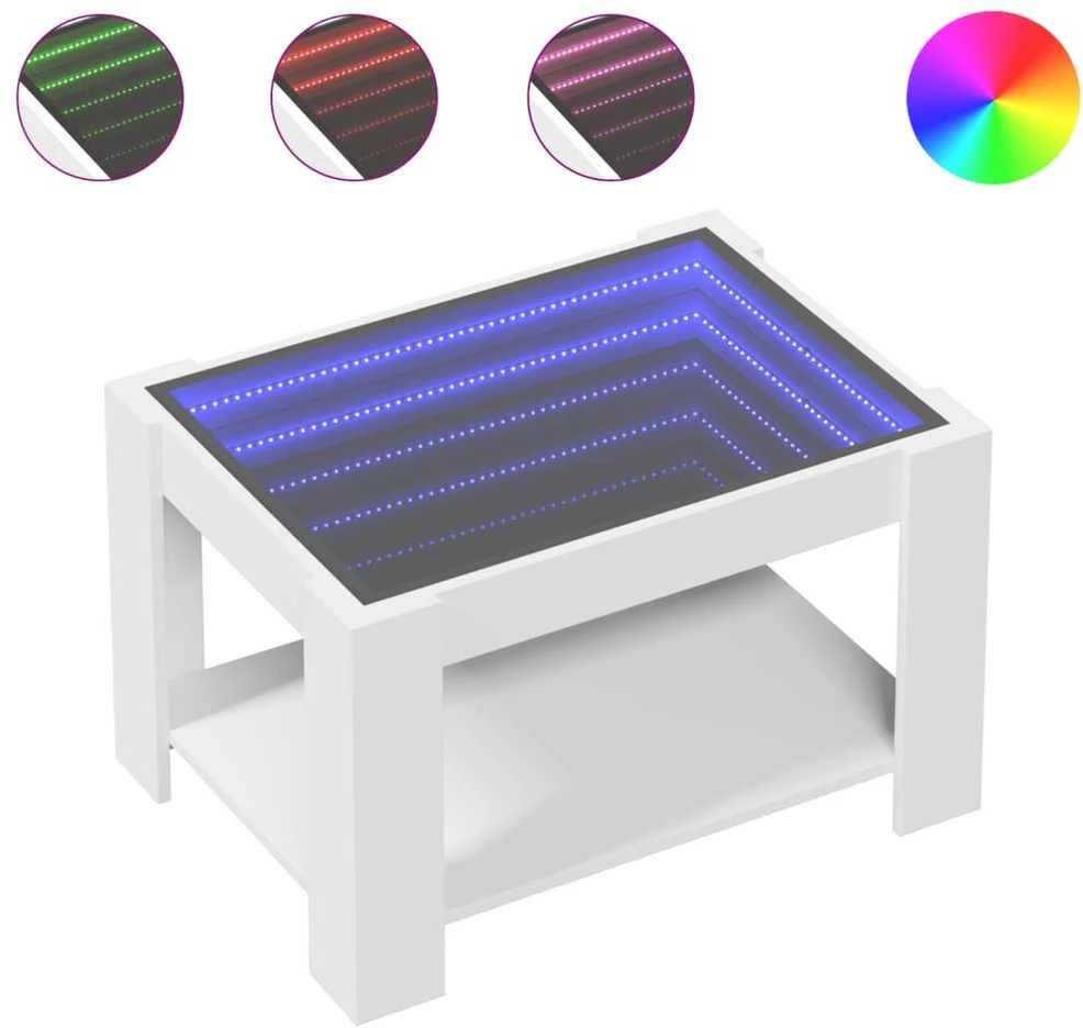 Kavos staliukas su LED, baltas, 73x53x45cm, apdirbta mediena