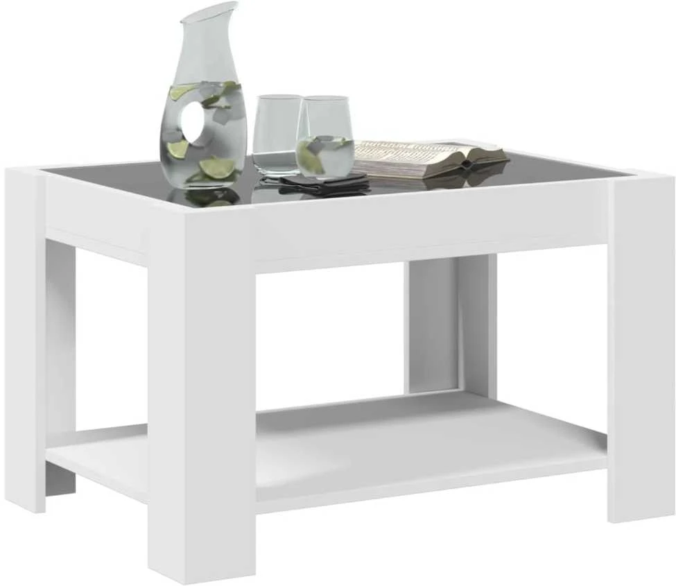 Kavos staliukas su LED, baltas, 73x53x45cm, apdirbta mediena
