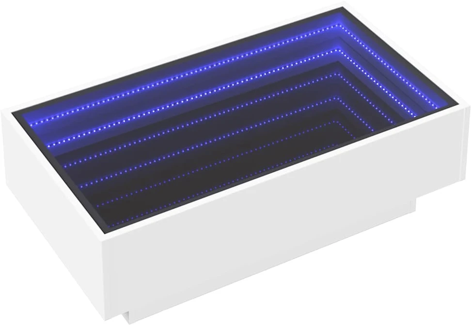 Kavos staliukas su LED, baltas, 90x50x30cm, apdirbta mediena
