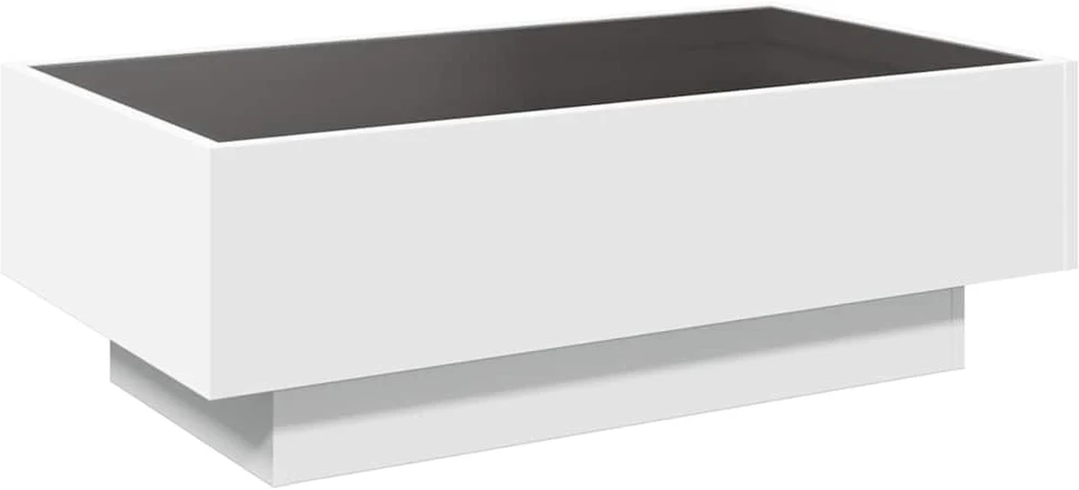 Kavos staliukas su LED, baltas, 90x50x30cm, apdirbta mediena