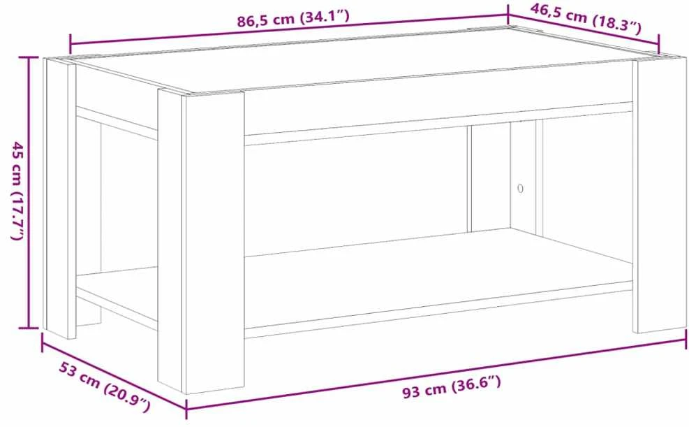 Kavos staliukas su LED, baltas, 93x53x45cm, apdirbta mediena