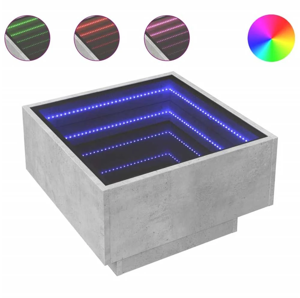 Kavos staliukas su LED, betono, 50x50x30cm, apdirbta mediena