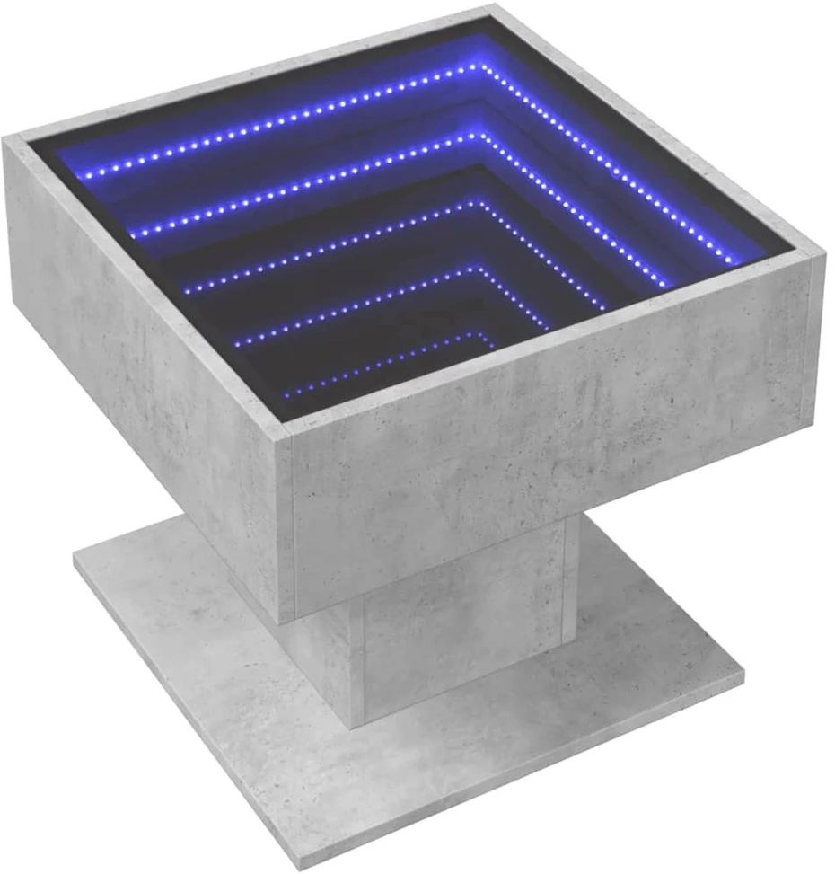 Kavos staliukas su LED, betono, 50x50x45cm, apdirbta mediena