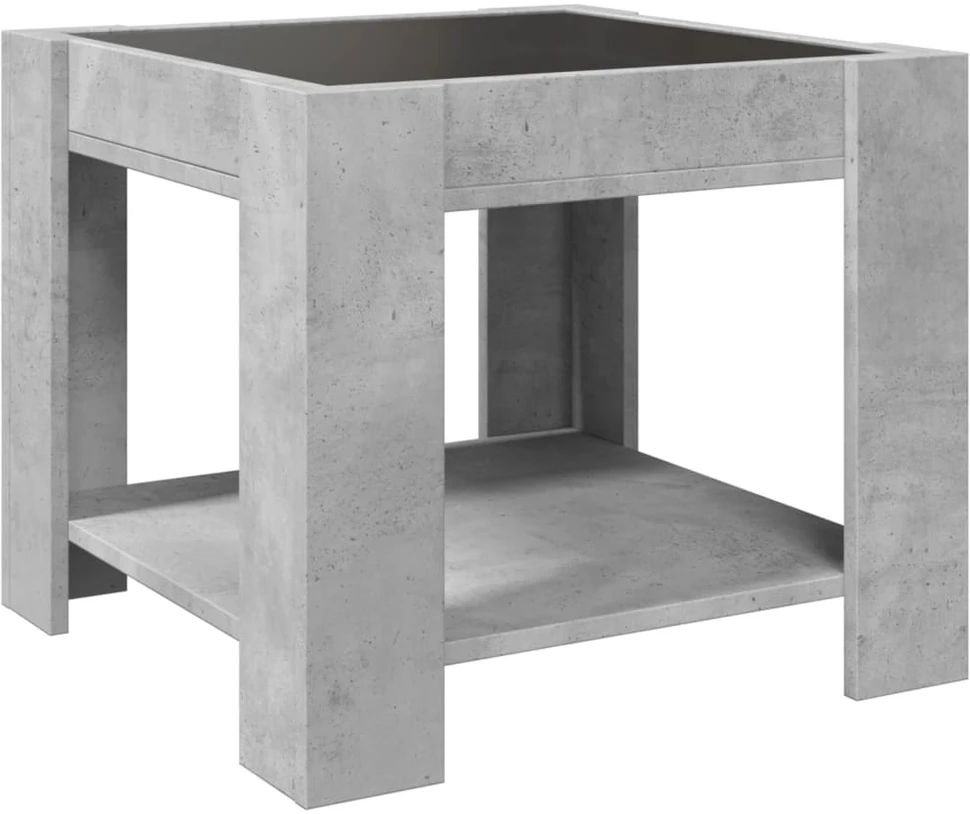 Kavos staliukas su LED, betono, 53x53x45cm, apdirbta mediena