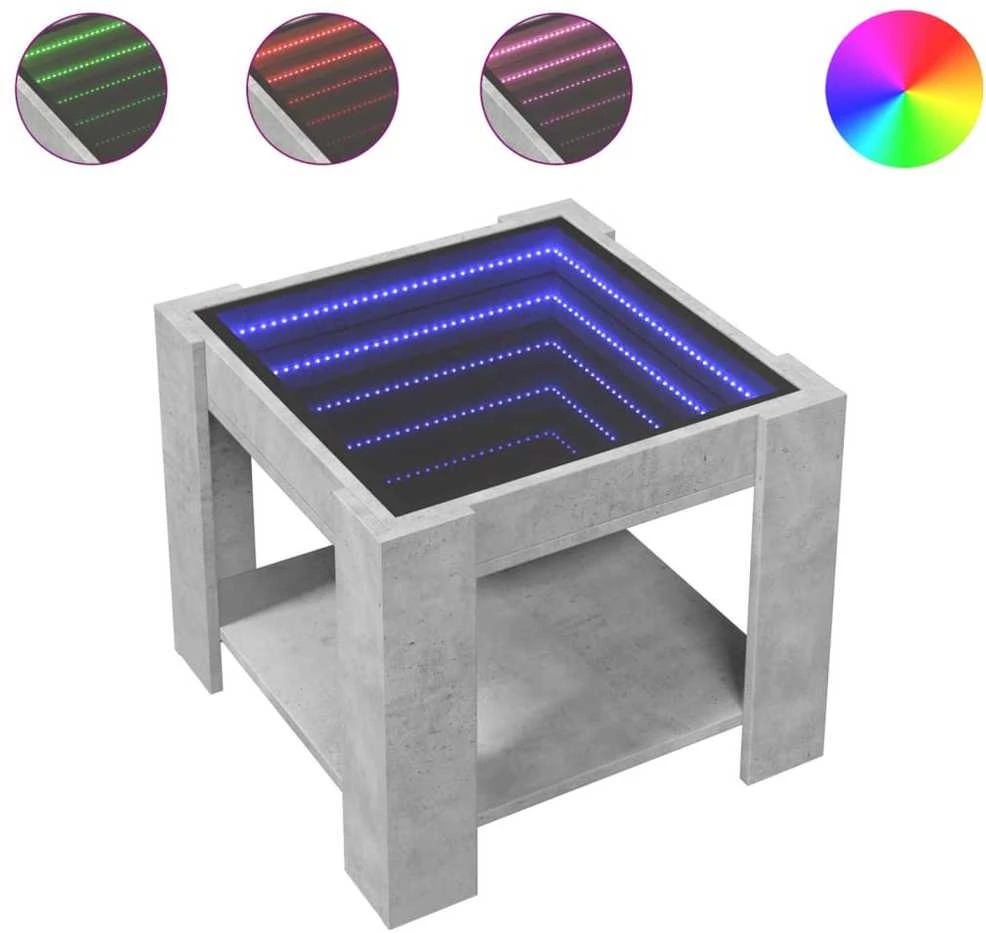 Kavos staliukas su LED, betono, 53x53x45cm, apdirbta mediena