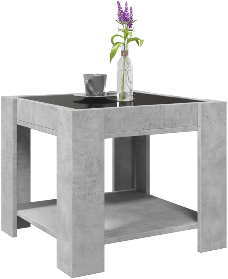 Kavos staliukas su LED, betono, 53x53x45cm, apdirbta mediena