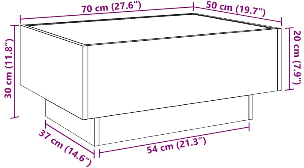 Kavos staliukas su LED, betono, 70x50x30cm, apdirbta mediena