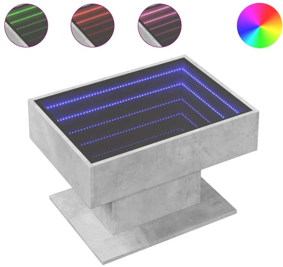 Kavos staliukas su LED, betono, 70x50x45cm, apdirbta mediena