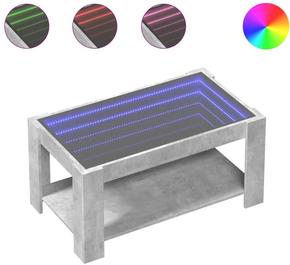 Kavos staliukas su LED, betono, 93x53x45cm, apdirbta mediena