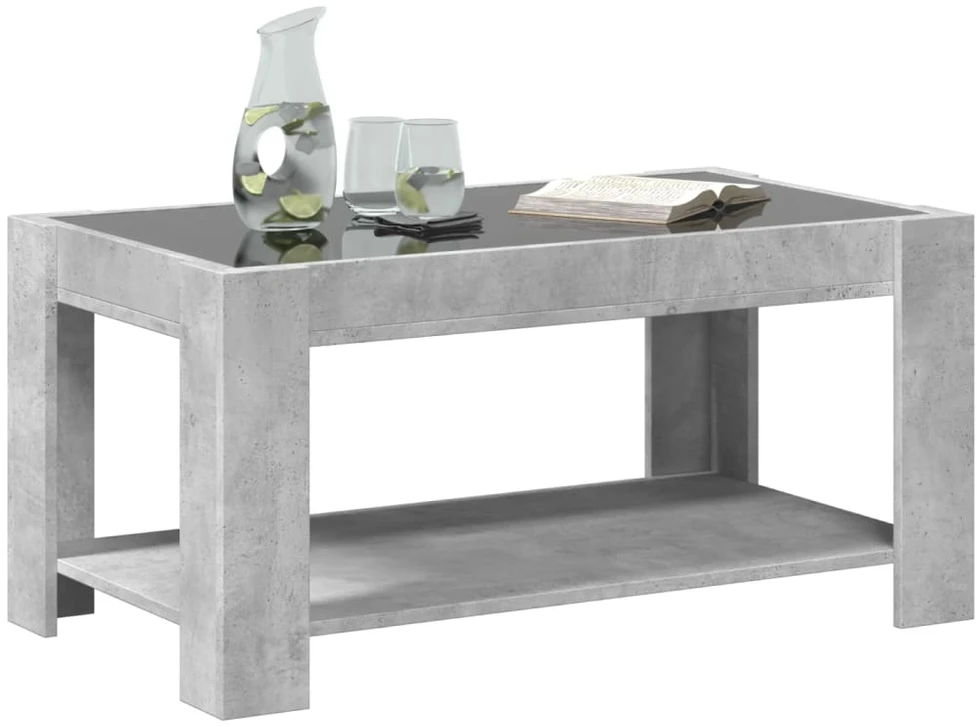 Kavos staliukas su LED, betono, 93x53x45cm, apdirbta mediena
