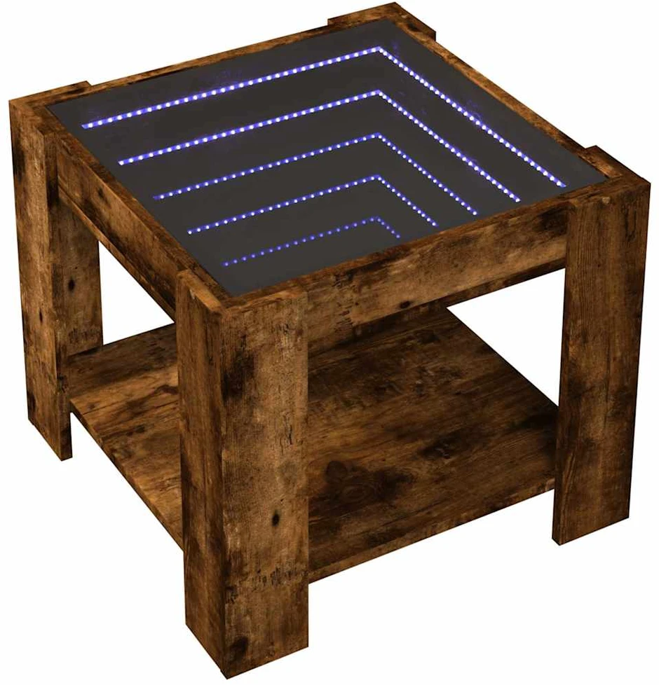 Kavos staliukas su LED, dūminio ąžuolo, 53x53x45cm, mediena