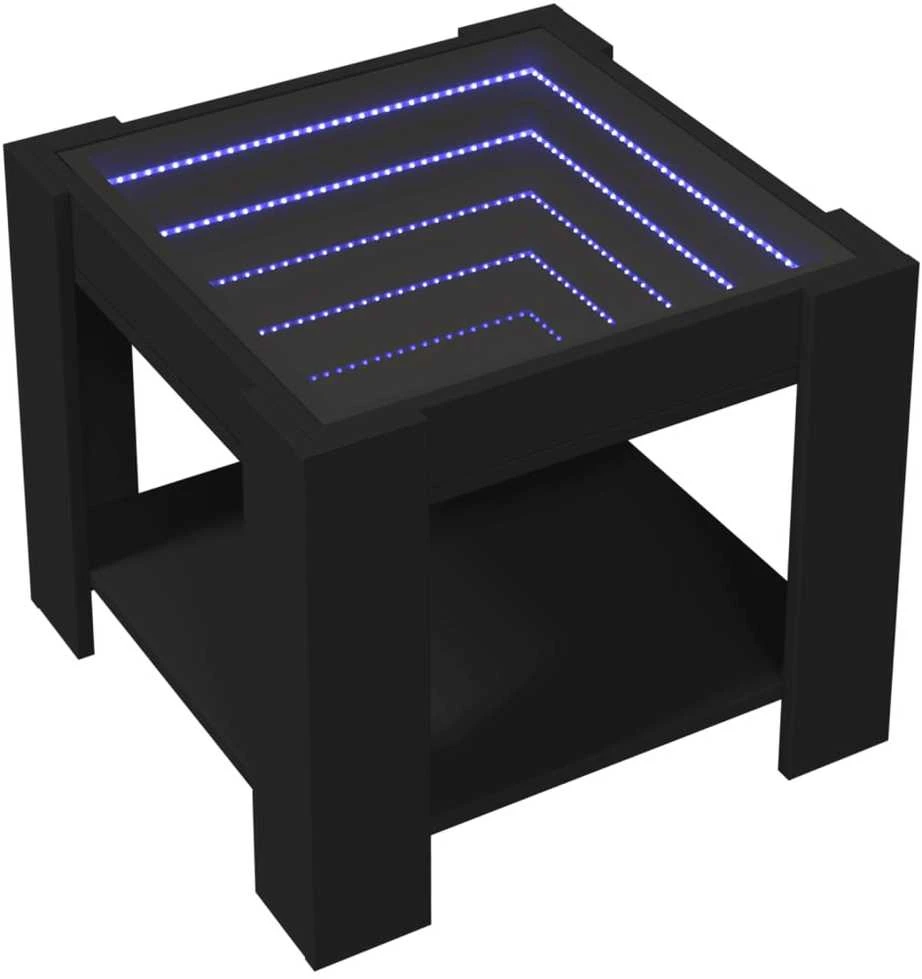 Kavos staliukas su LED, juodas, 53x53x45cm, apdirbta mediena