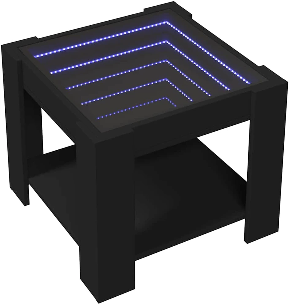 Kavos staliukas su LED, juodas, 53x53x45cm, apdirbta mediena