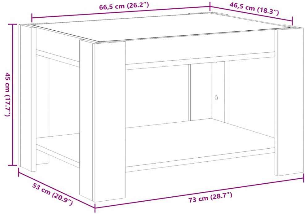 Kavos staliukas su LED, juodas, 73x53x45cm, apdirbta mediena