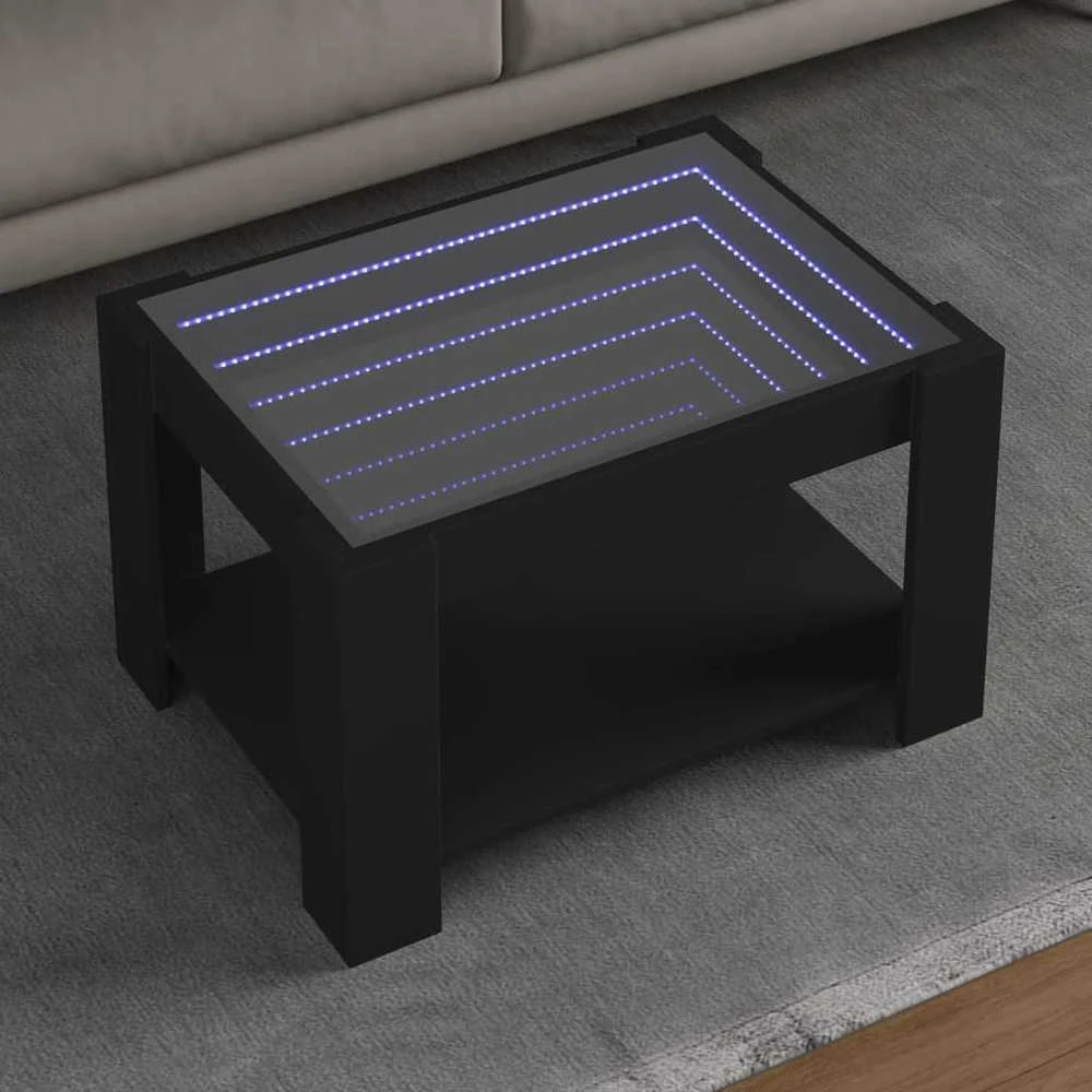 Kavos staliukas su LED, juodas, 73x53x45cm, apdirbta mediena