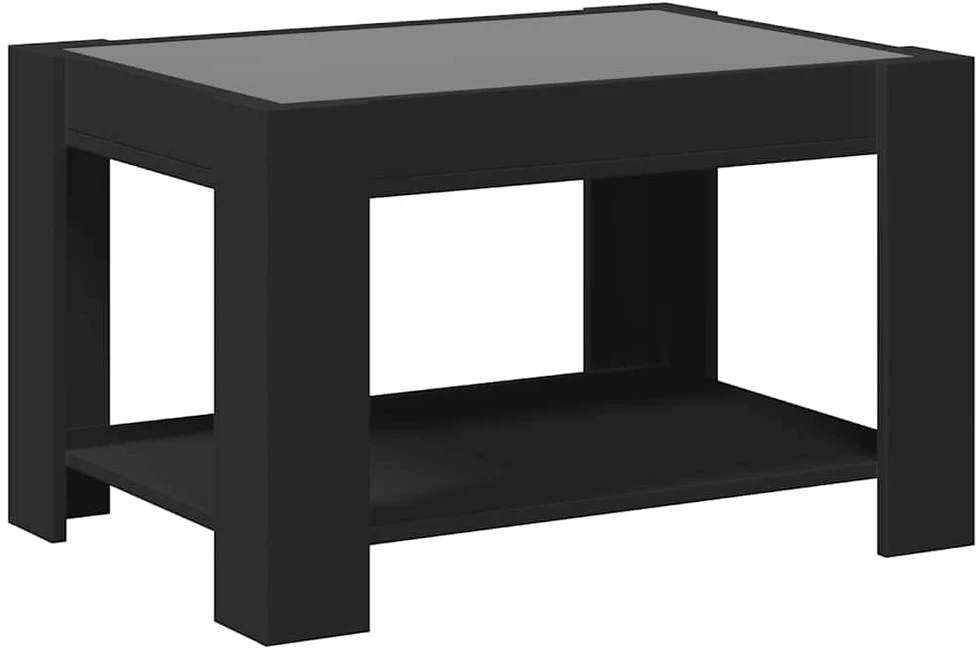 Kavos staliukas su LED, juodas, 73x53x45cm, apdirbta mediena