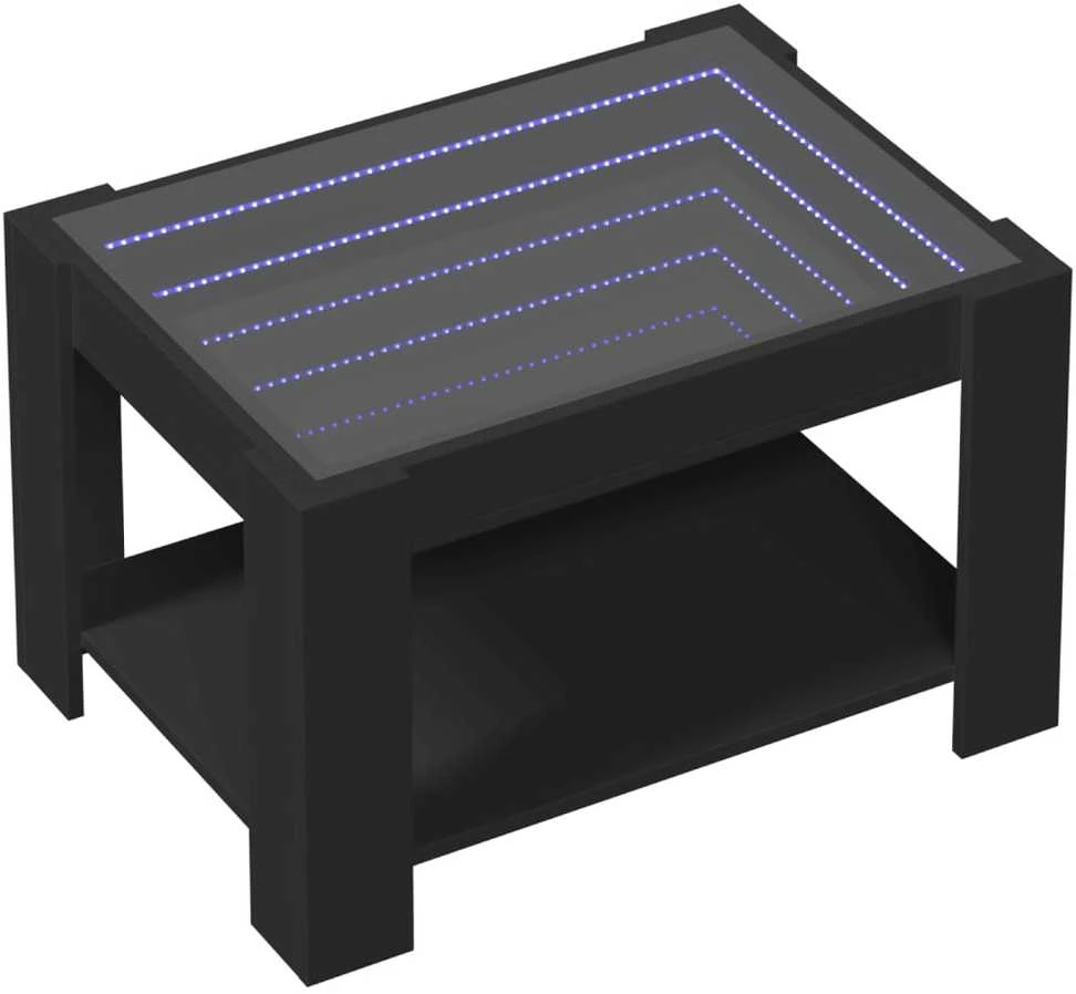 Kavos staliukas su LED, juodas, 73x53x45cm, apdirbta mediena