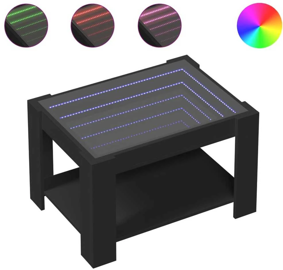 Kavos staliukas su LED, juodas, 73x53x45cm, apdirbta mediena