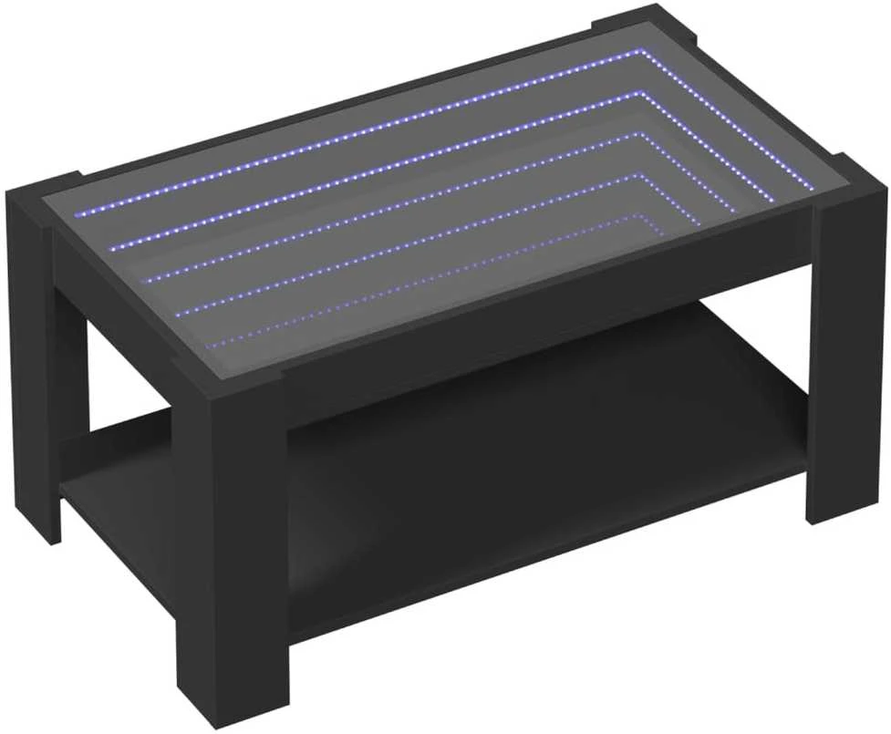 Kavos staliukas su LED, juodas, 93x53x45cm, apdirbta mediena