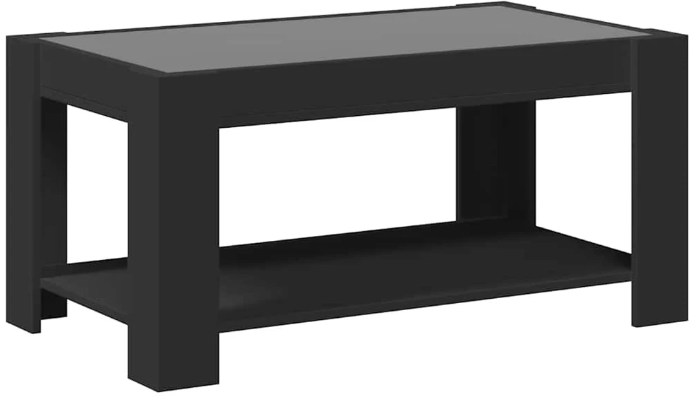 Kavos staliukas su LED, juodas, 93x53x45cm, apdirbta mediena