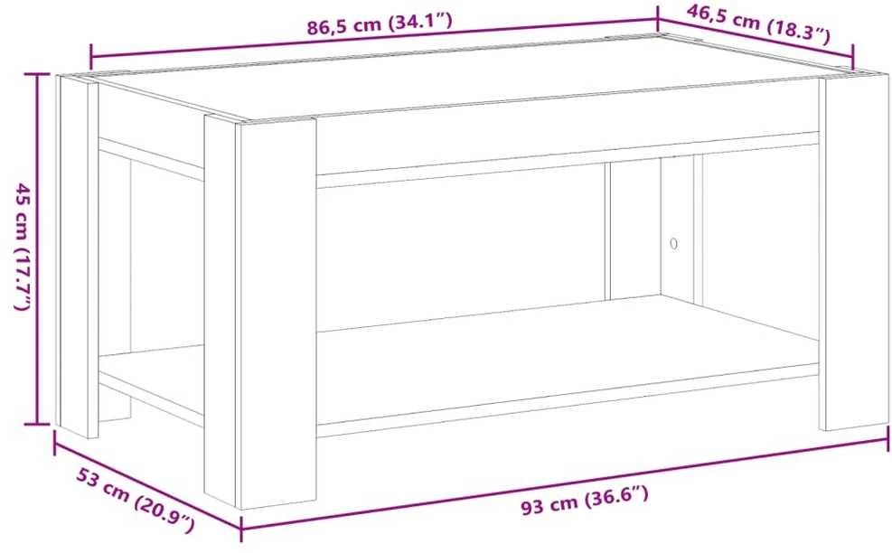 Kavos staliukas su LED, juodas, 93x53x45cm, apdirbta mediena