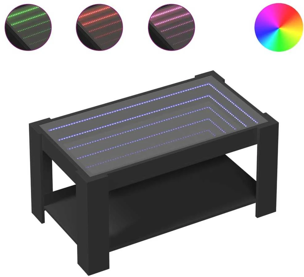 Kavos staliukas su LED, juodas, 93x53x45cm, apdirbta mediena