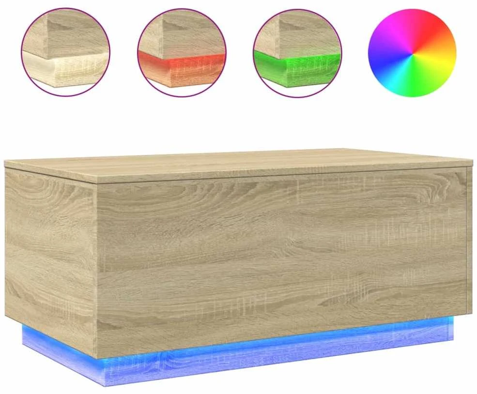 Kavos staliukas su LED lemputėmis, ąžuolo spalvos, 90x50x40cm