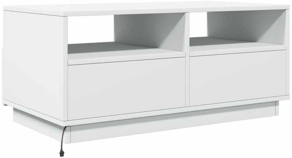 Kavos staliukas su LED lemputėmis, baltos spalvos, 90x49x40cm