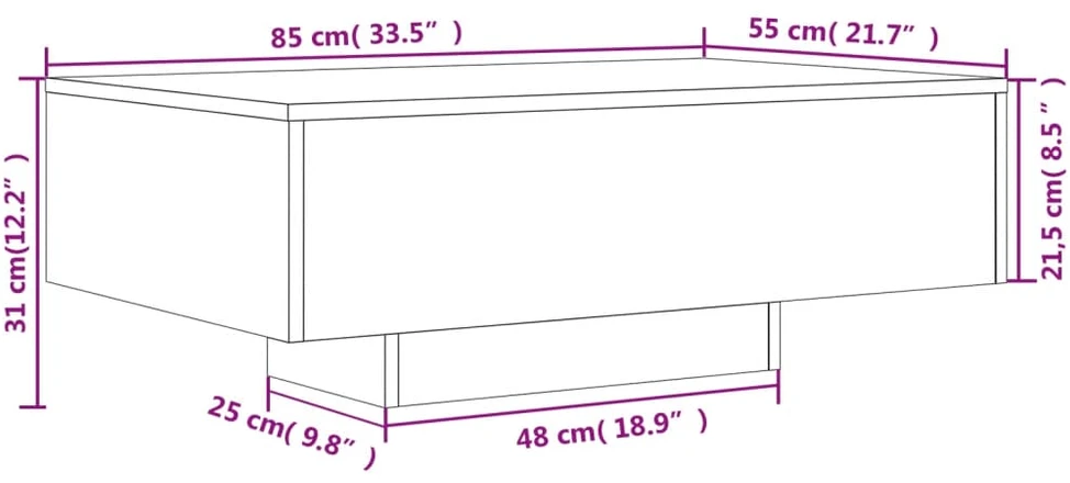 Kavos staliukas su LED lemputėmis, baltos spalvos, 85x55x31cm