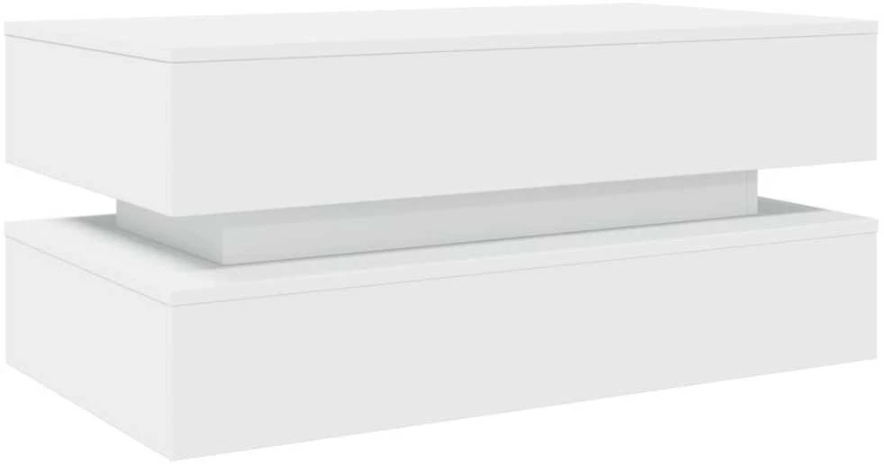 Kavos staliukas su LED lemputėmis, baltos spalvos, 90x50x40cm
