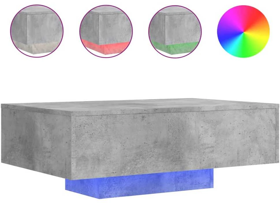 Kavos staliukas su LED lemputėmis, betono pilkas, 85x55x31cm