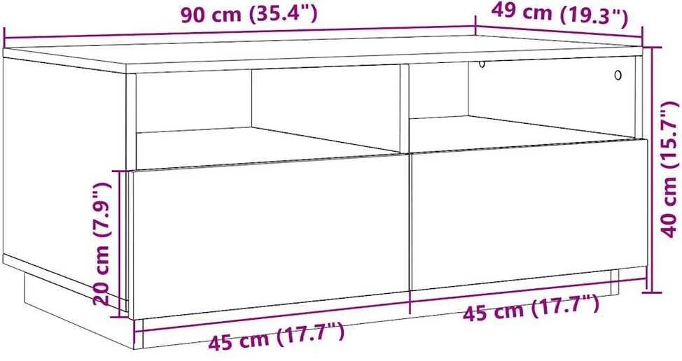 Kavos staliukas su LED lemputėmis, betono pilkas, 90x49x40cm