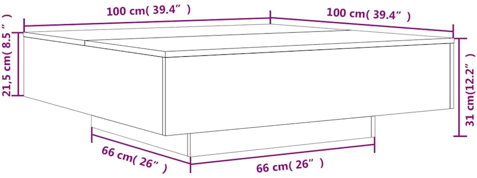 Kavos staliukas su LED lemputėmis, betono pilkas, 100x100x31cm