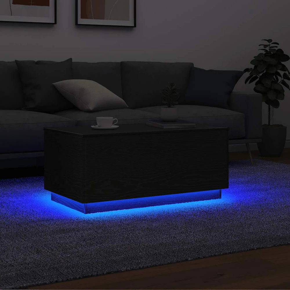 Kavos staliukas su LED lemputėmis, juodo ąžuolo spalvos, 90x49x40 cm
