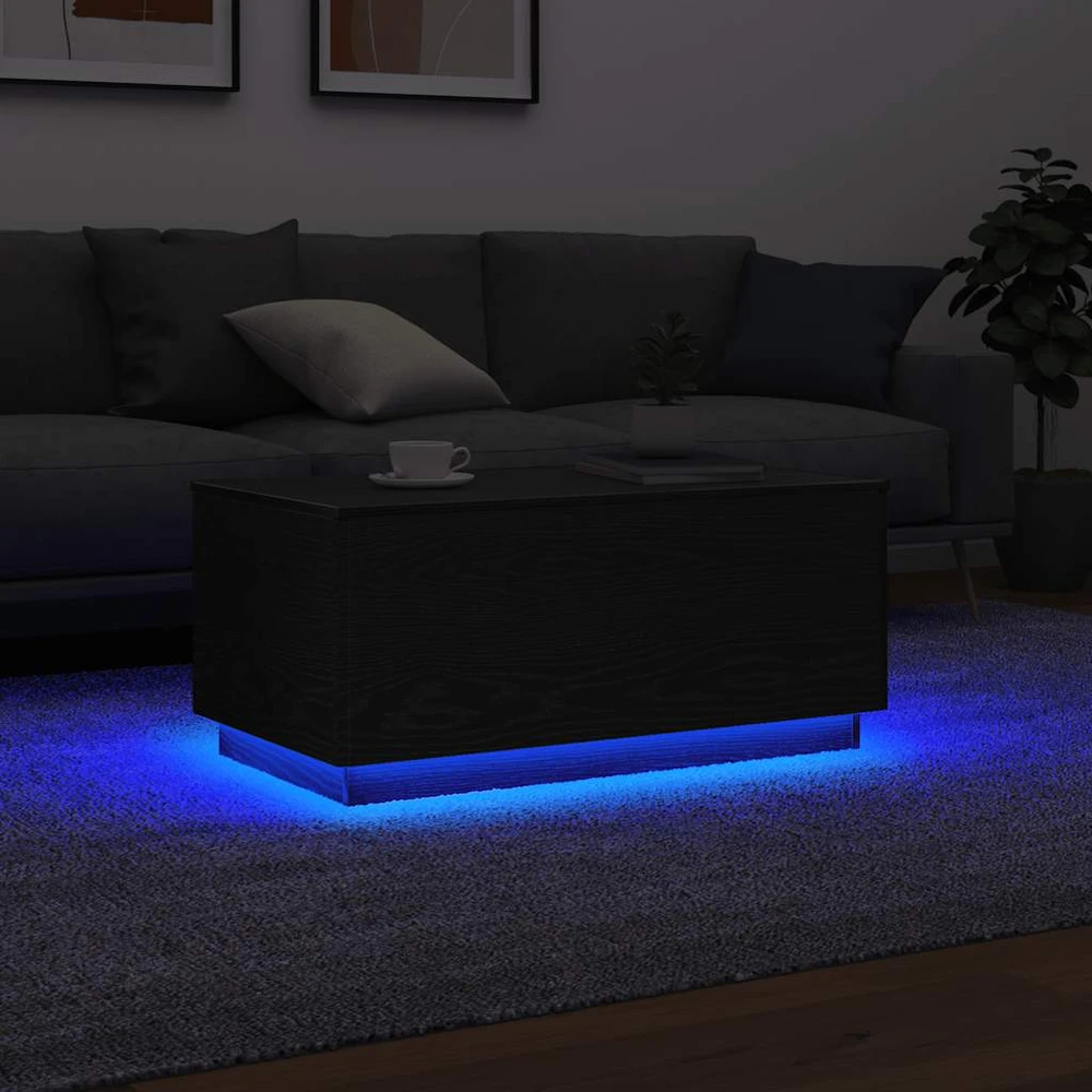 Kavos staliukas su LED lemputėmis, juodo ąžuolo spalvos, 90x50x40 cm