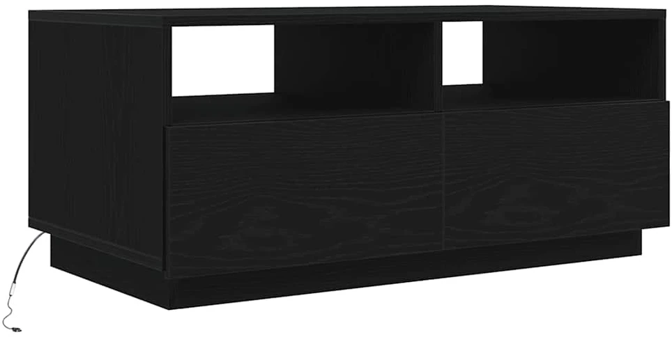 Kavos staliukas su LED lemputėmis, juodo ąžuolo spalvos, 90x49x40 cm