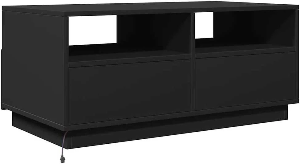Kavos staliukas su LED lemputėmis, juodos spalvos, 90x49x40cm