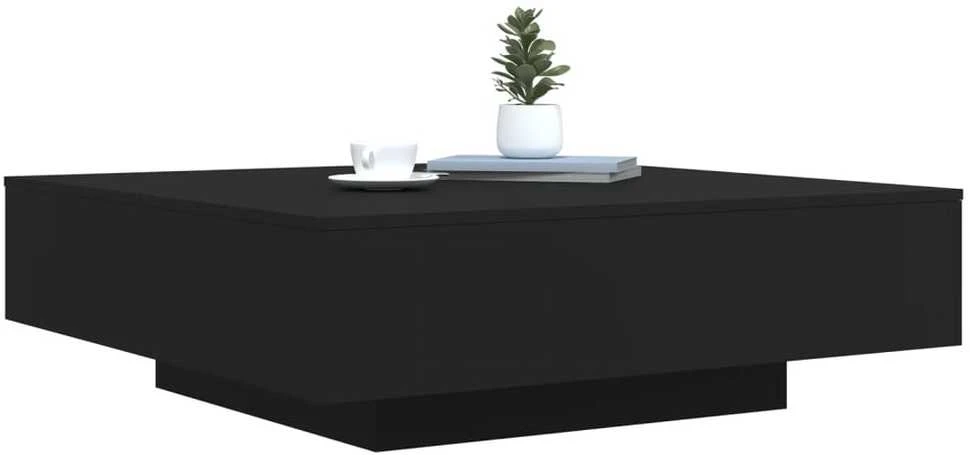 Kavos staliukas su LED lemputėmis, juodos spalvos, 100x100x31cm
