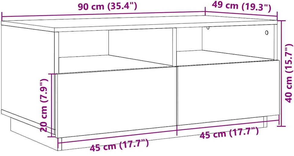 Kavos staliukas su LED lemputėmis, juodos spalvos, 90x49x40cm