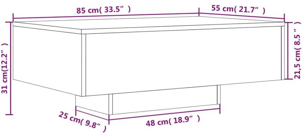 Kavos staliukas su LED lemputėmis, juodos spalvos, 85x55x31cm