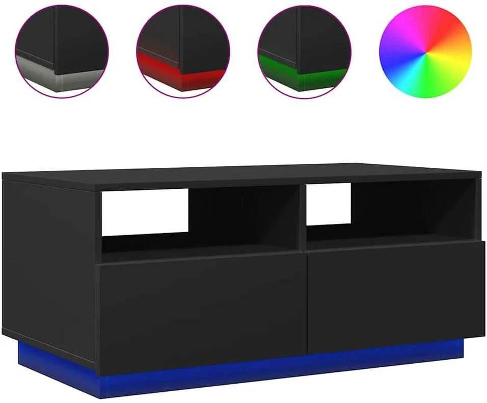 Kavos staliukas su LED lemputėmis, juodos spalvos, 90x49x40cm