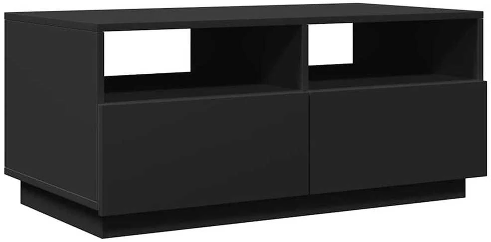 Kavos staliukas su LED lemputėmis, juodos spalvos, 90x49x40cm
