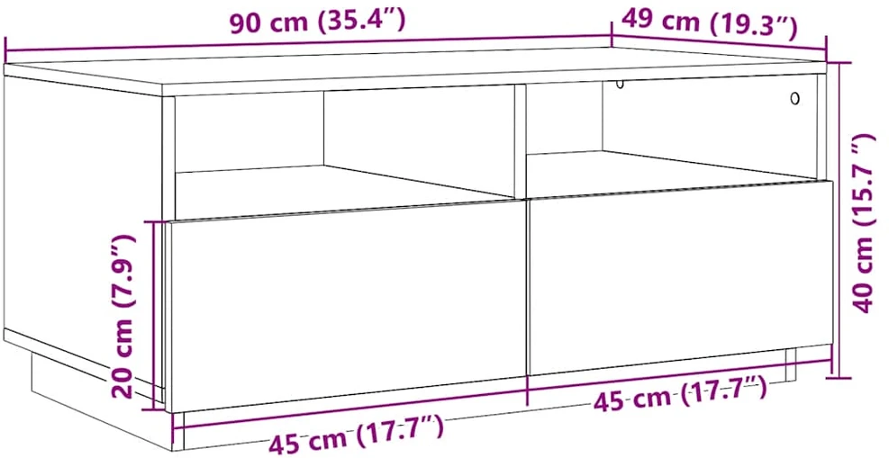 Kavos staliukas su LED lemputėmis, medienos, 90x49x40cm