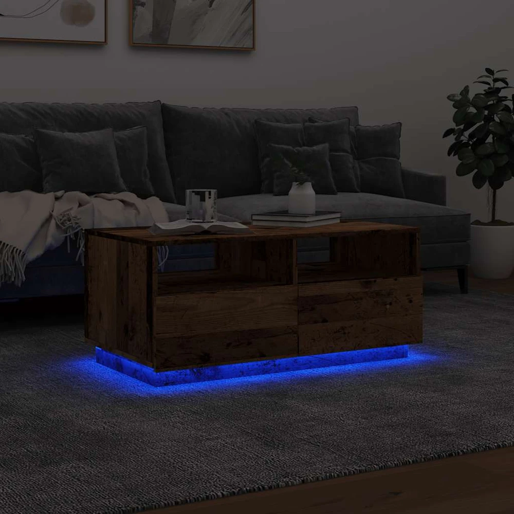 Kavos staliukas su LED lemputėmis, medienos, 90x49x40cm